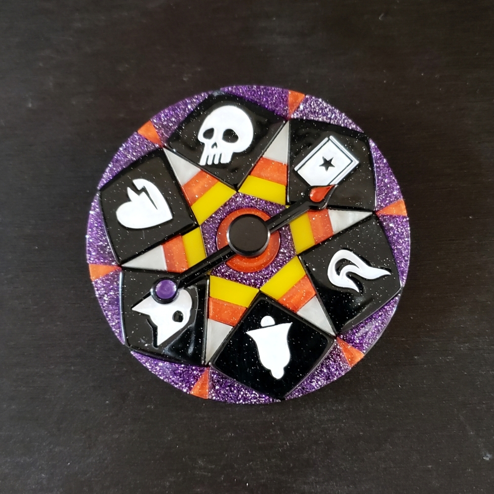 Lipstick & Chrome Wheel Of Fortune Halloween Spinner Brooch